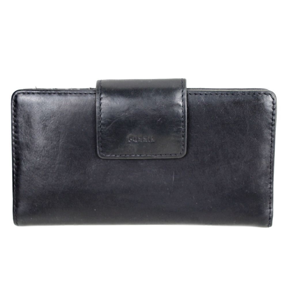 VTG FOSSIL BLACK GENUINE LEATHER ID CARD COIN HOLDER BILL BIFOLD WALLET (1)